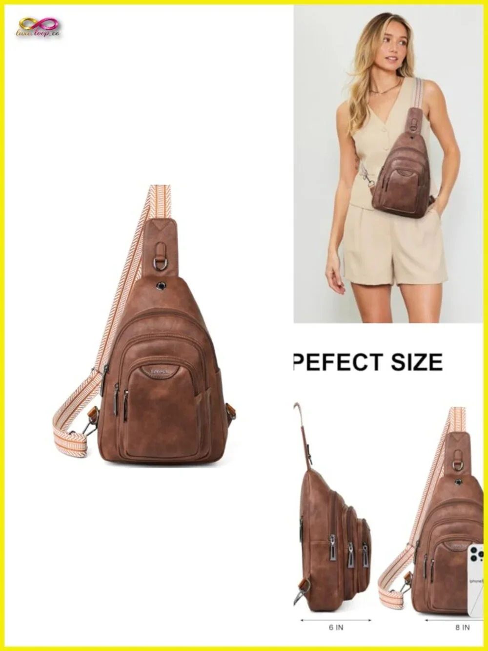 Faux Leather Anti Theft Crossbody Sling Bag 10L Travel Purse